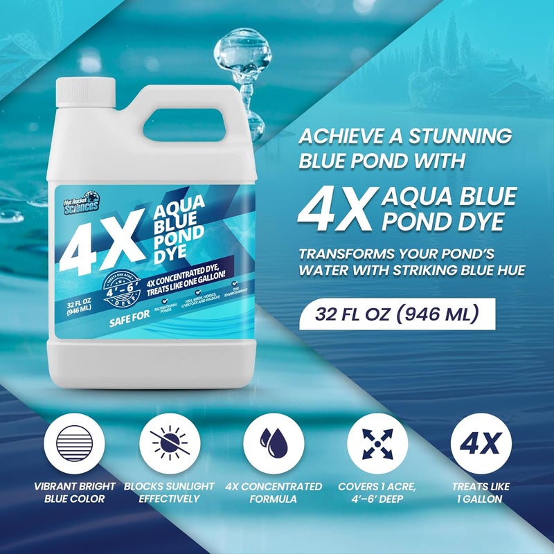 Not Rocket Sciences 32oz Aqua Blue Pond Dye 4X Concentrate, Lake & Pond Dye Blue for Aqua Colored Water, Ideal Lake Colorant, Aquashade Colorant That Protects Against Sunlight - Ideal for Fish and Wildlife - Image 2